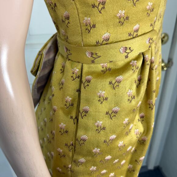 Vintage 60s Mr Mort Women's Dress Brocade Floral Cotton Pockets Party N3 - Picture 9 of 11